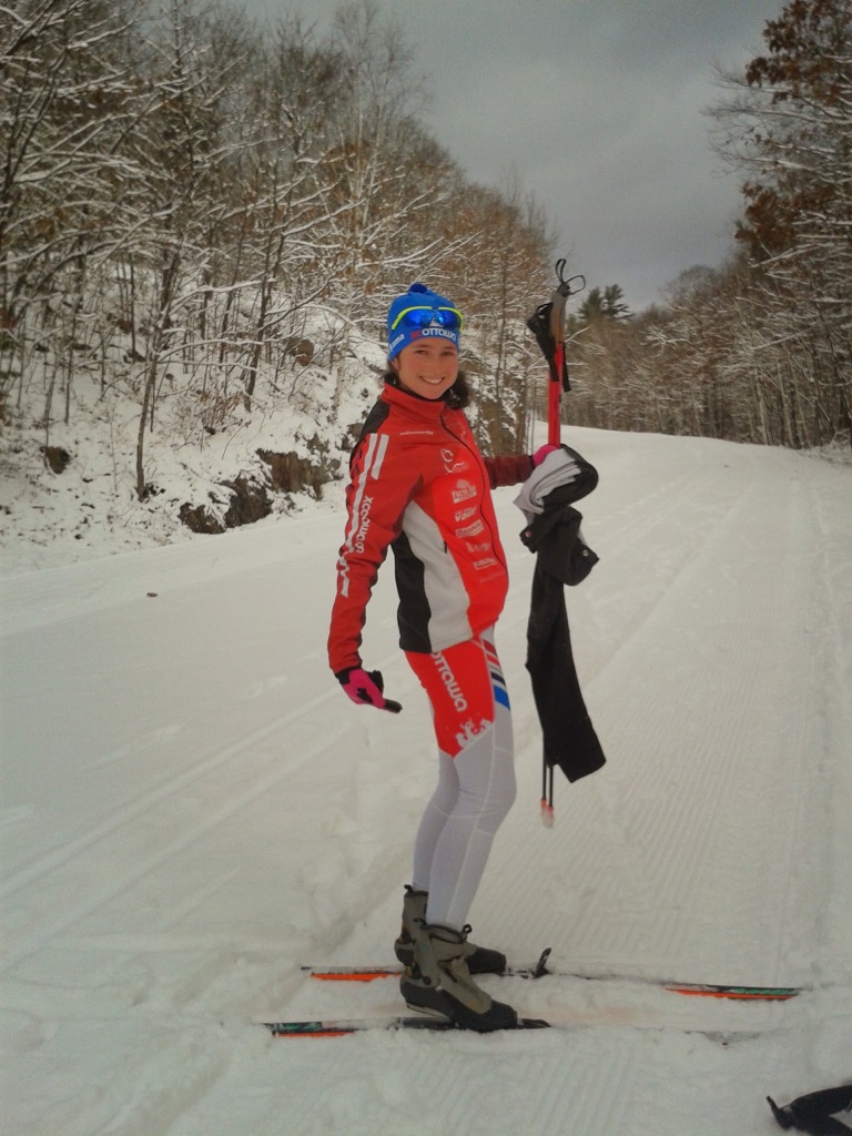 Liza pointing to the now Yeti on our suit. We LOVE Yeti!