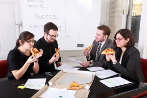 Look familiar? Pizza is a popular workplace food.