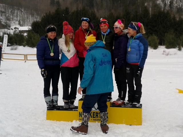Kyla and I managed to stay on our feet, and finished 2nd, behind the speedy Murray sisters