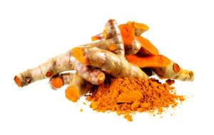 Turmeric and Turmeric powder on white background